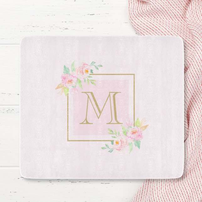 Pink Peony Personalised Monogram Cutting Board (Creator Uploaded)