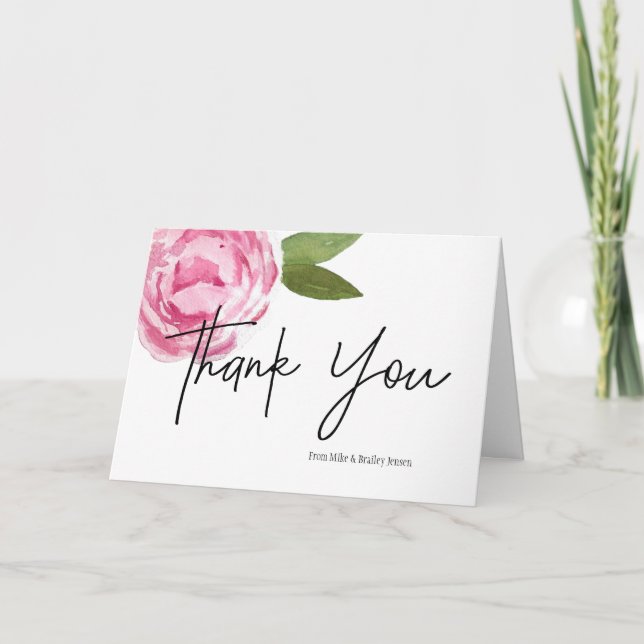Pink Peony Personalised Thank You Card (Front)