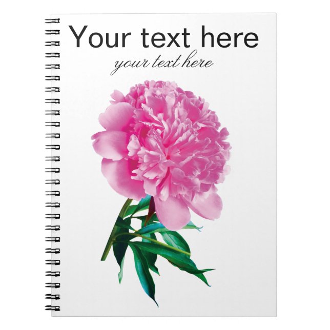 Pink Peony Photo Modern Customise Text Notebook (Front)