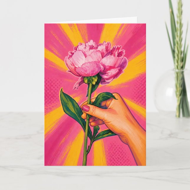 Pink Peony Popart Stationery Card (Front)