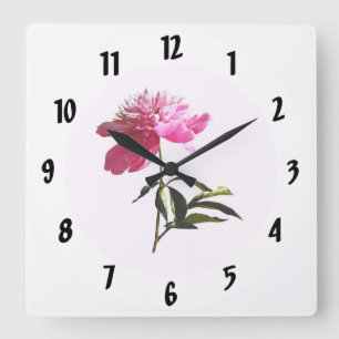 Pink Peony Profile Square Wall Clock