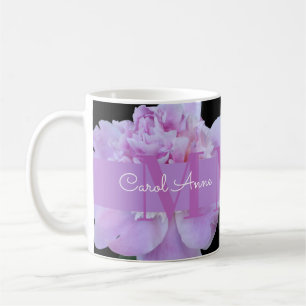 Pink Peony Purple Monogram Floral Black Coffee Mug