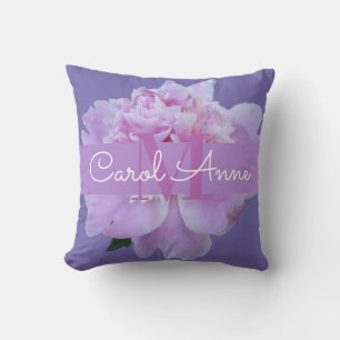 Pink Peony Purple Monogram Floral Cushion