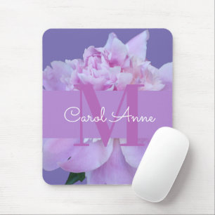 Pink Peony Purple Monogram Floral Photo Mouse Mat