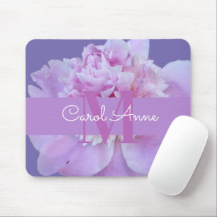 Pink Peony Purple Monogram Floral Purple Mouse Mat