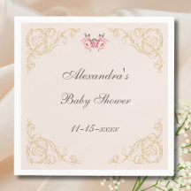 Pink Peony Rococo Vintage Flowers Baby Shower