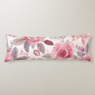 Pink Peony Rose Watercolor Floral Garden Body Cushion