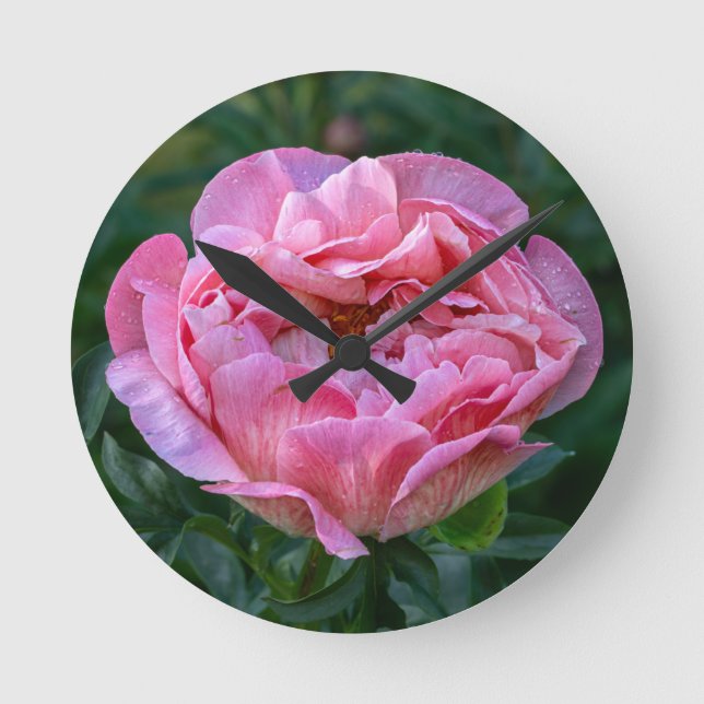 Pink Peony Round Clock (Front)