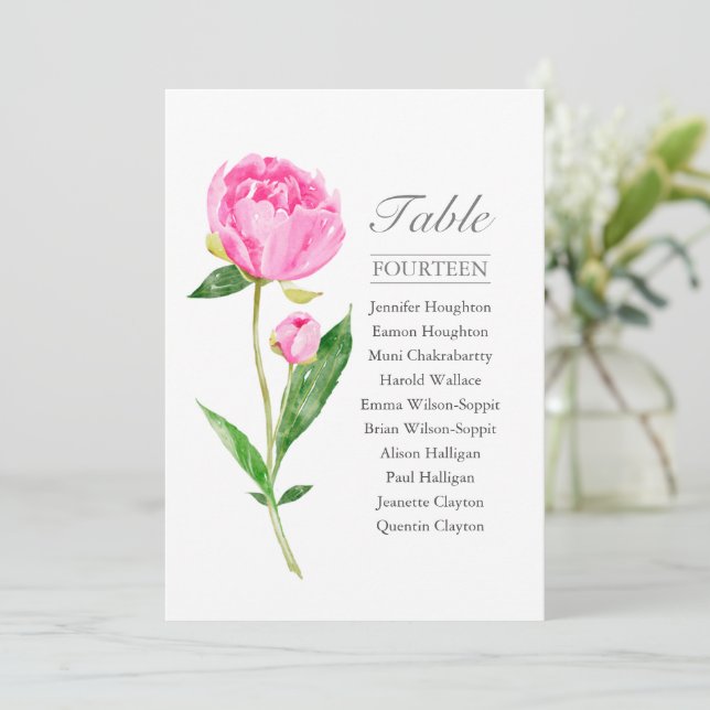 Pink Peony Single Wedding Table Seating Chart |  Invitation (Standing Front)