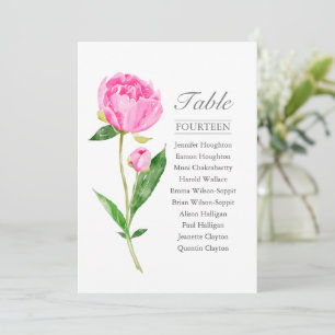 Pink Peony Single Wedding Table Seating Chart    Invitation