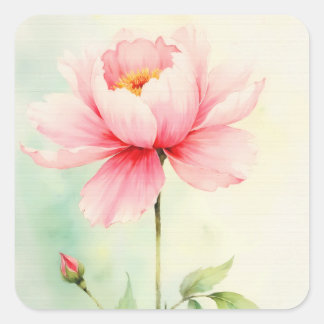 Pink Peony Square Sticker