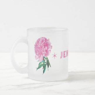 Pink Peony Star Girly Modern Customise Name Frosted Glass Coffee Mug