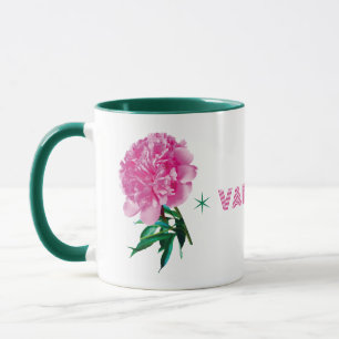 Pink Peony Star Girly Modern Customise Name Mug