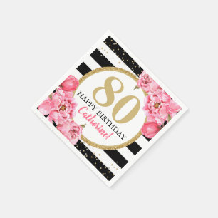 Pink Peony Striped Milestone Birthday Napkin