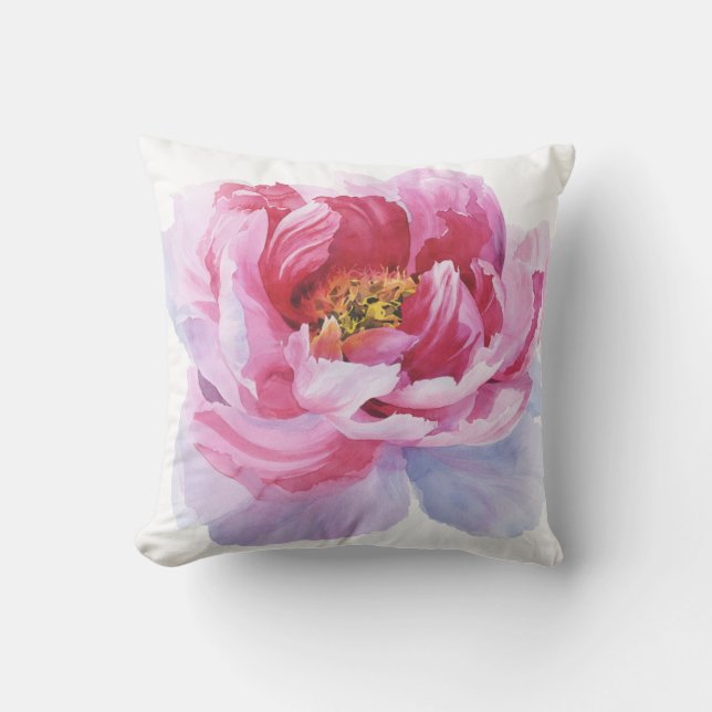 Pink Peony Throw Pillow (Front)