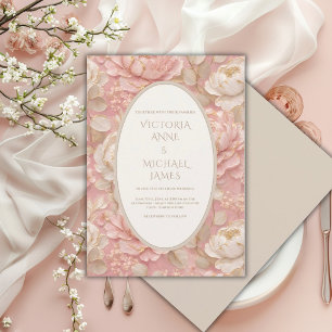 Pink Peony Vintage Elegant Wedding Invitation