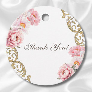 Pink Peony Vintage Floral Bridal Shower Thank You Favour Tags