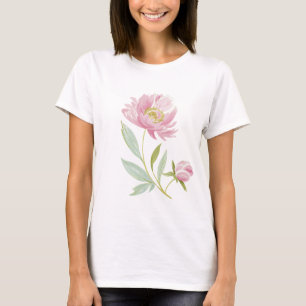 Pink Peony Watercolor Botanical Illustration T-Shirt