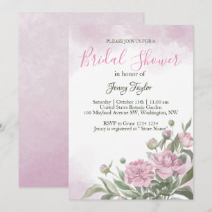 Pink Peony Watercolor Bridal Shower Invitation