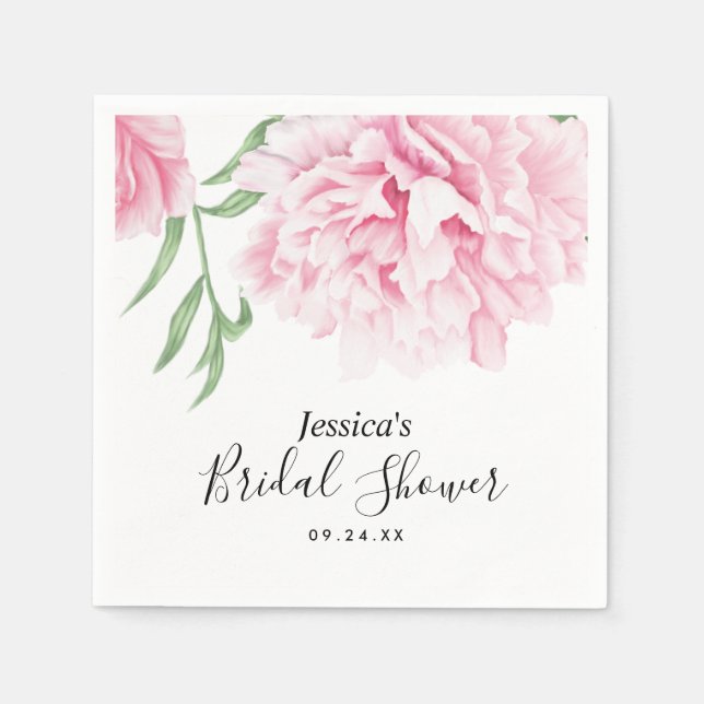 Pink Peony Watercolor Bridal Shower Napkin (Front)