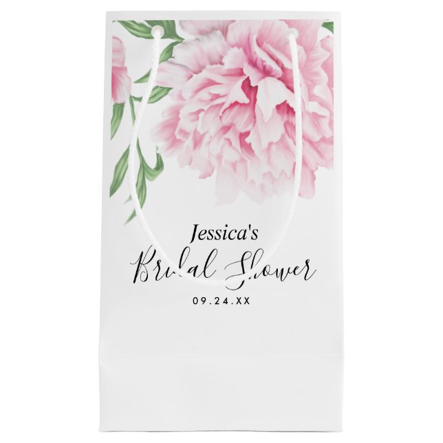 Pink Peony Watercolor Bridal Shower  Small Gift Bag (Front)