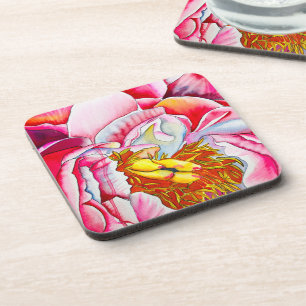 Pink Peony watercolor fine art Coaster