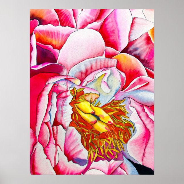 Pink Peony watercolor fine art Poster (Front)