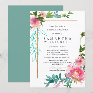 Pink Peony Watercolor Floral Bridal Shower Invitation
