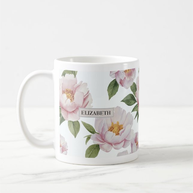 Pink Peony Watercolor Floral Mug (Left)