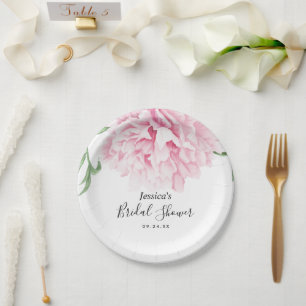 Pink Peony Watercolor Floral Paper Plate