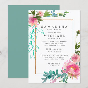 Pink Peony Watercolor Floral Wedding Invitations