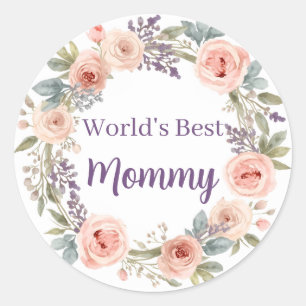 Pink Peony Watercolor Floral Wreath Mother's Day Classic Round Sticker