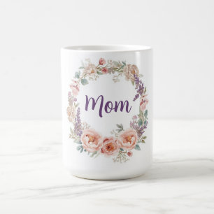 Pink Peony Watercolor Floral Wreath Mother's Day Coffee Mug