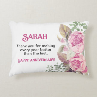 Pink Peony Watercolor Personalised Name Pillow