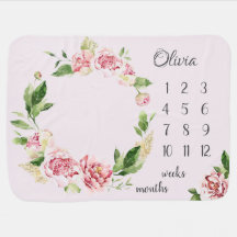 Pink Peony Watercolor Spring Wreath Milestone