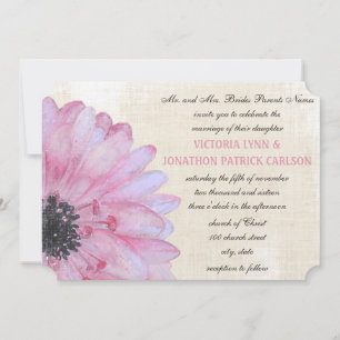 Pink Peony Watercolor Vintage Wedding Invitation