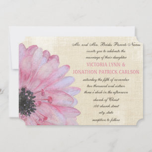 Pink Peony Watercolor Vintage Wedding Invitation
