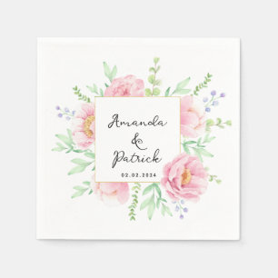 Pink Peony Watercolor Wedding Paper Napkin