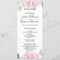 Pink Peony Watercolor Wedding Program