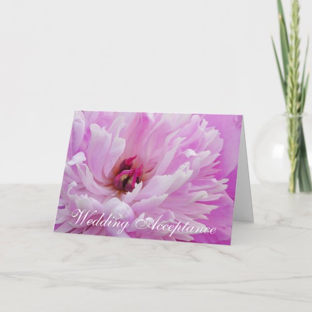 Pink Peony Wedding Acceptance Card (Front)