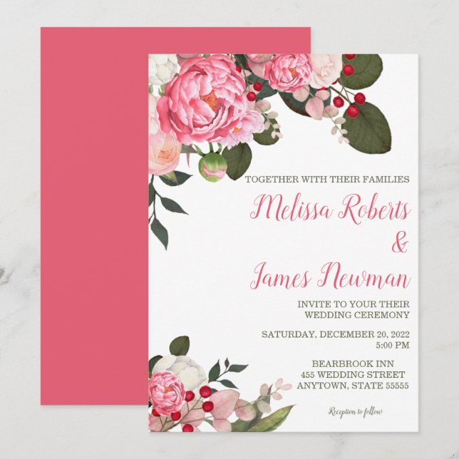 Pink Peony Wedding Invitation (Front/Back)