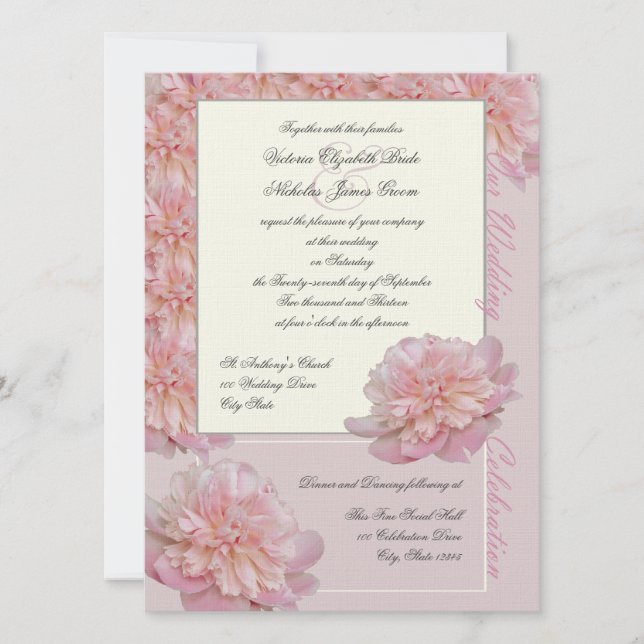 Pink Peony Wedding Invitation (Front)