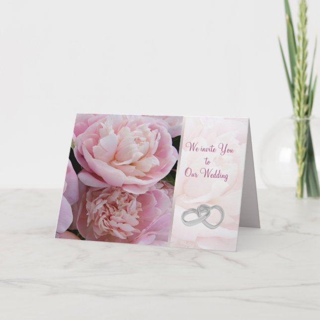 Pink Peony Wedding Invitation Card (Front)