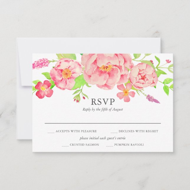 Pink Peony Wedding RSVP Card (Front)