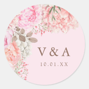 Pink Peony Wedding Sticker