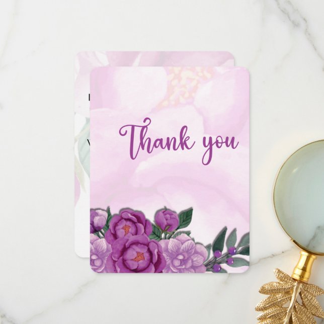 Pink peony wedding thank you card (Front/Back In Situ)