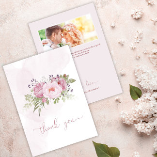 Pink Peony Wedding Thank You Cards