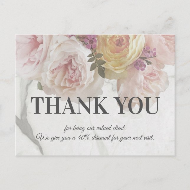 Pink Peony White Marble Beauty Boutique Deluxe Postcard (Front)