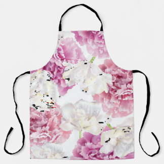 Pink Peony White Tulip Vintage Apron