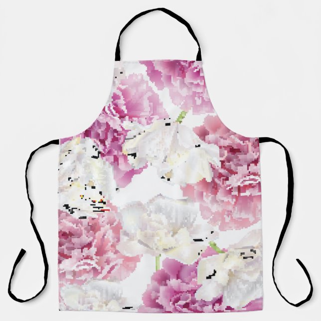 Pink Peony White Tulip Vintage Apron (Front)